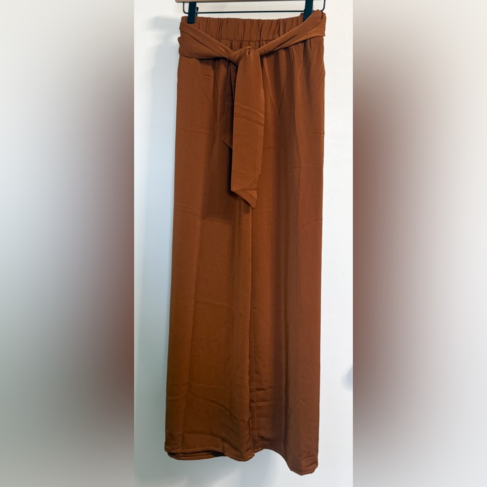 Rust Wide Leg Pants 3XL Tie Waist Cropped Flowy Summer Lounge Plus Size
